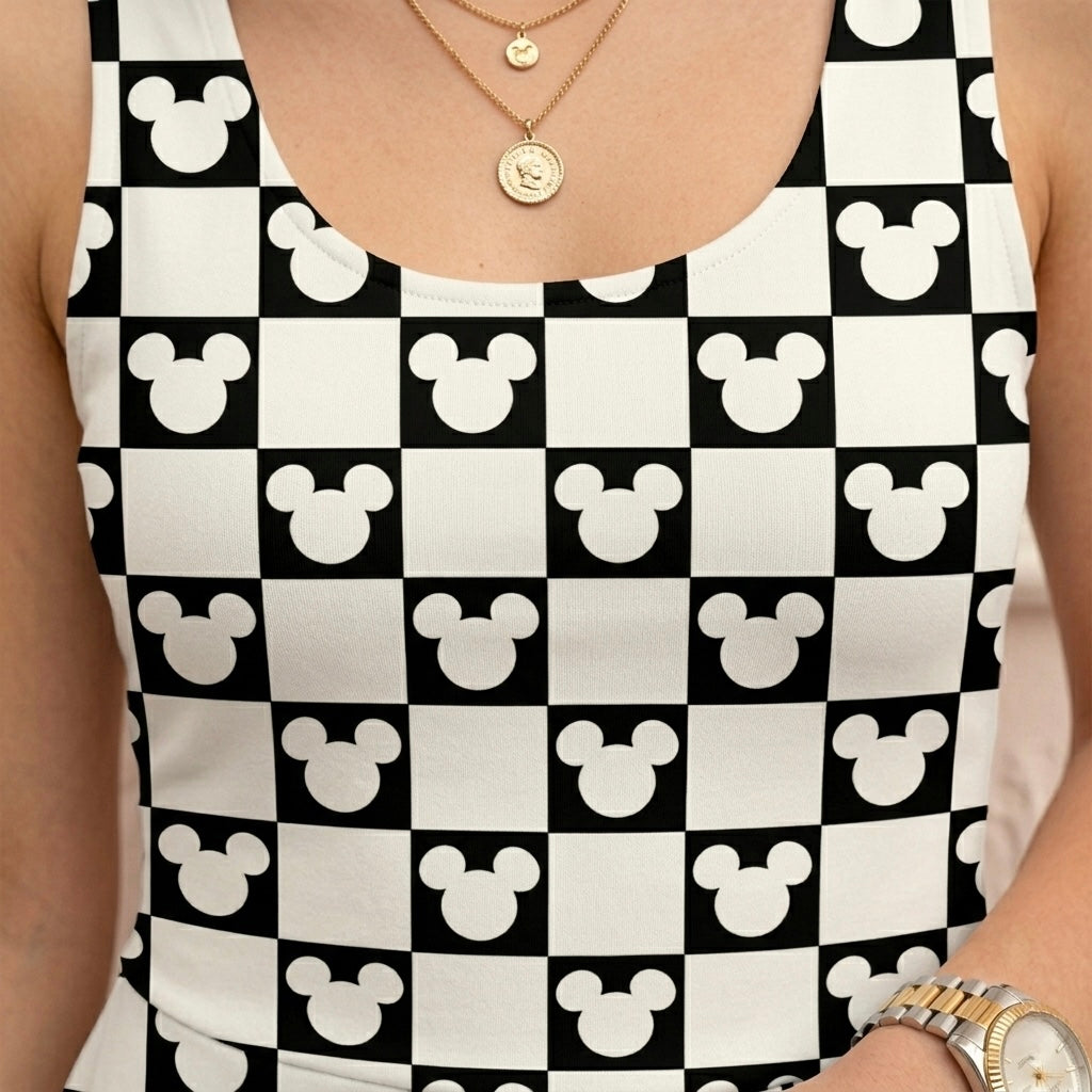 Women’s Monochrome Mouse Checks Performance Twirl Dress