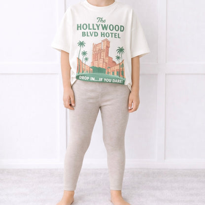 Kids Core Cotton Leggings in Stone