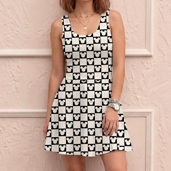 Women’s Monochrome Mouse Checks Performance Twirl Dress