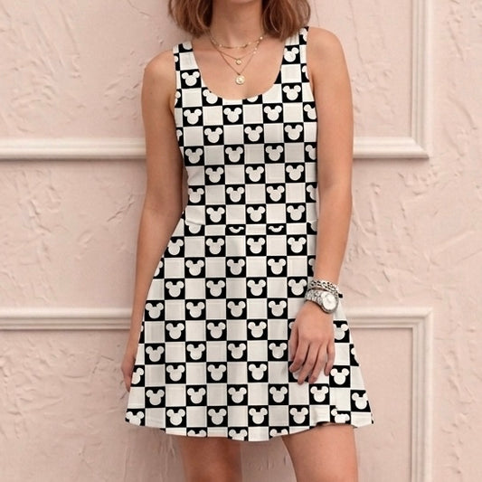 Women’s Monochrome Mouse Checks Performance Twirl Dress