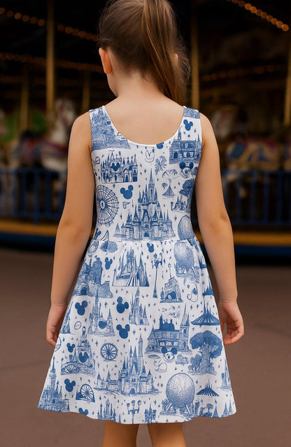 Kids Handcrafted Theme Park Toile Twirl Dress