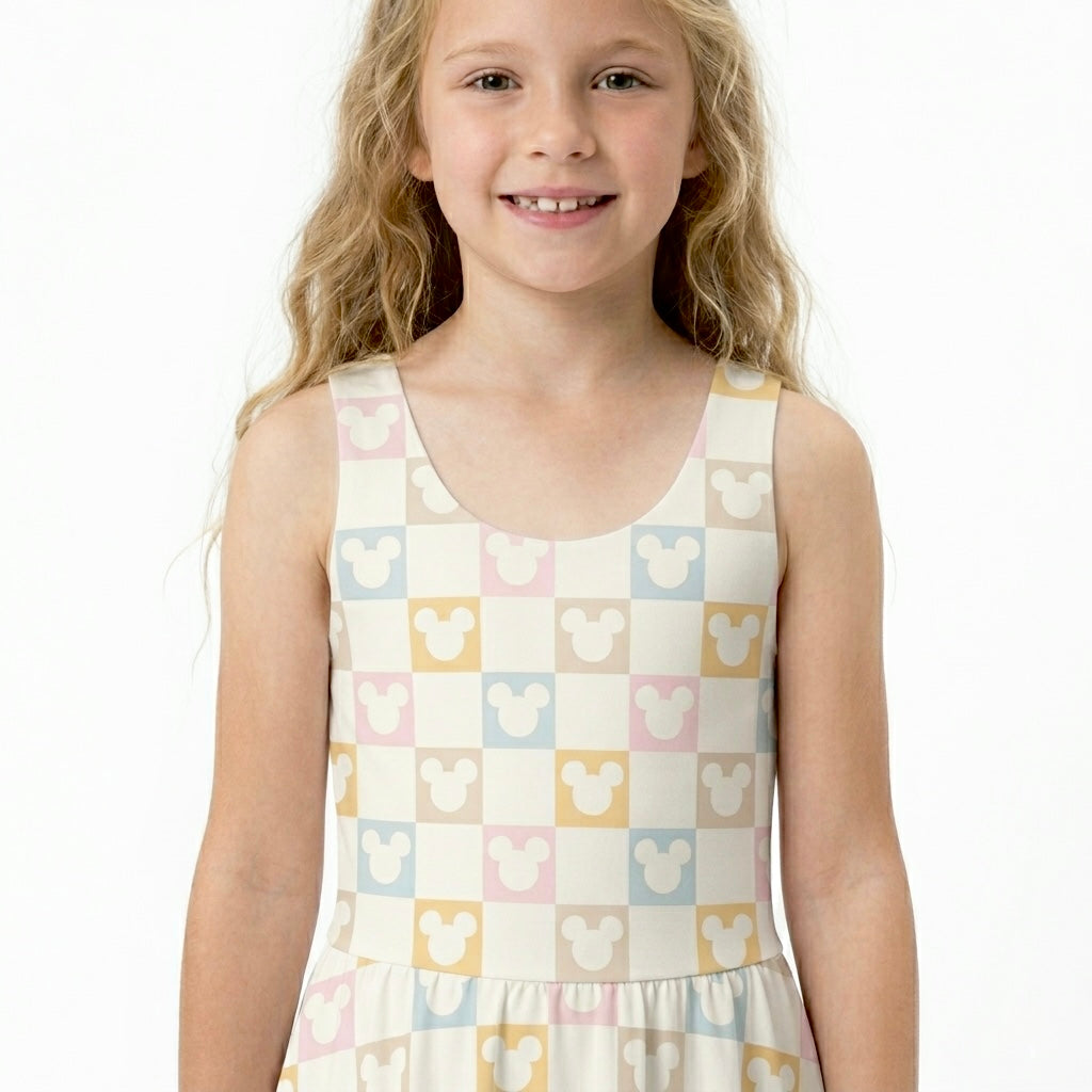 Kids Handcrafted Pastel Checker Twirl Dress