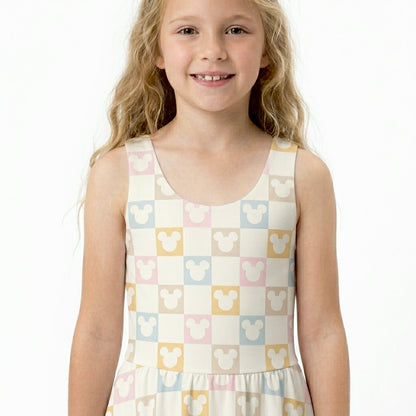 Kids Handcrafted Pastel Checker Twirl Dress