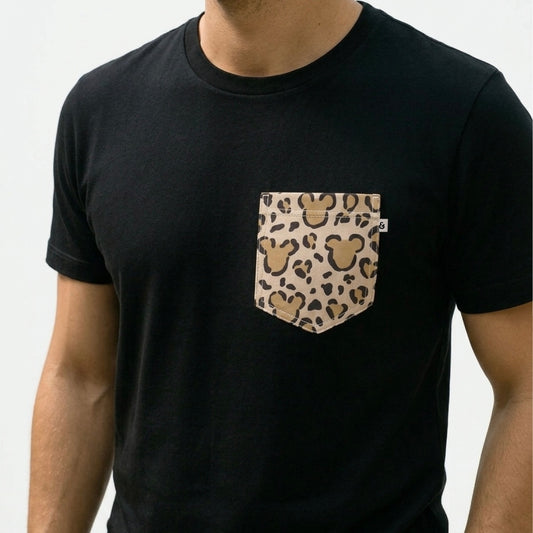 Adult Cheetah Safari Pocket Tee Family Graphic Tee | Black