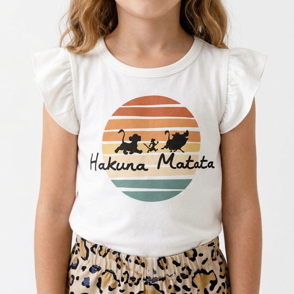 Kids Handcrafted Hakuna Matata Flutter Sleeve Top & Optional Bottoms