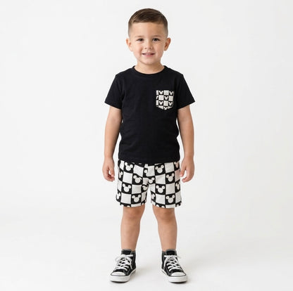 Kids Mouse Checkered Pocket Tee Family Graphic Tee | Black