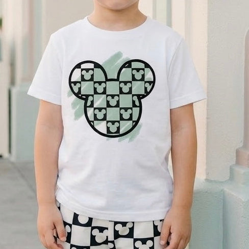 Kids Monochrome Mouse Checks Customizable Graphic Tee & Optional Bottoms
