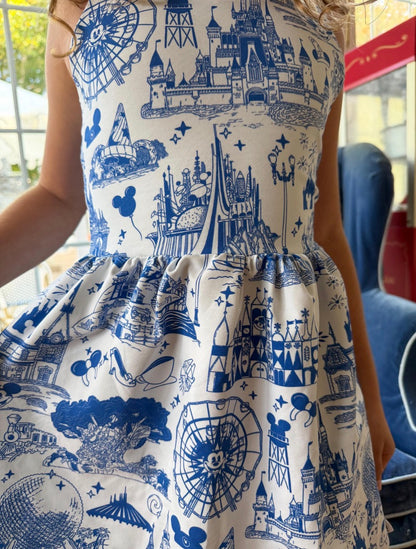 Kids Handcrafted Theme Park Toile Twirl Dress