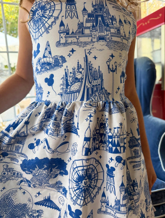 Kids Handcrafted Theme Park Toile Twirl Dress