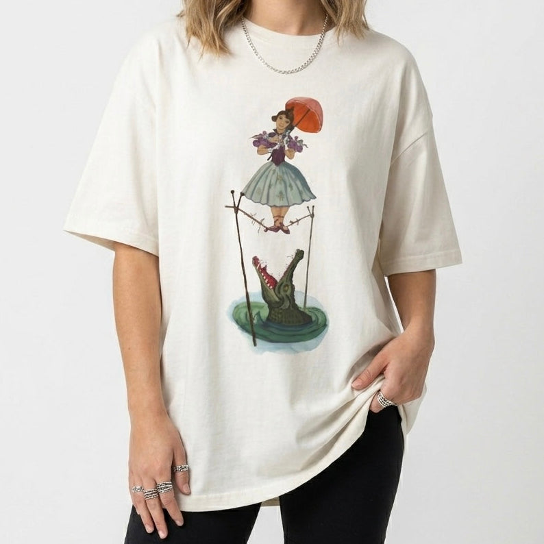 Spooky Mansion Stetching Lady Family Graphic Tee