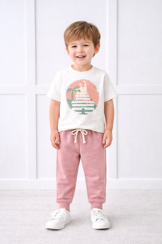 Kids Core Cotton Joggers in Petal