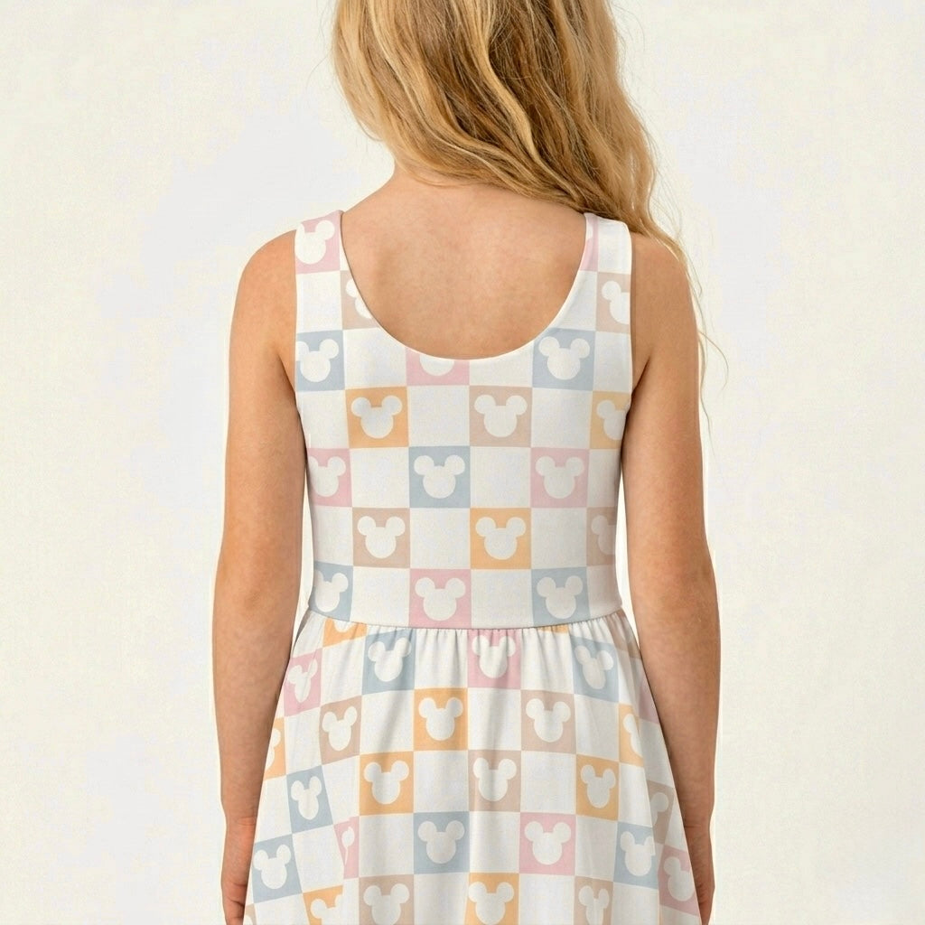 Kids Handcrafted Pastel Checker Twirl Dress