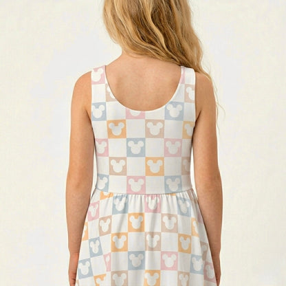 Kids Handcrafted Pastel Checker Twirl Dress