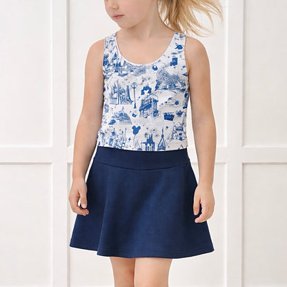 Girls Theme Park Toile Performance Seamless Tank + Skirt Set