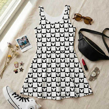 Women’s Monochrome Mouse Checks Performance Twirl Dress