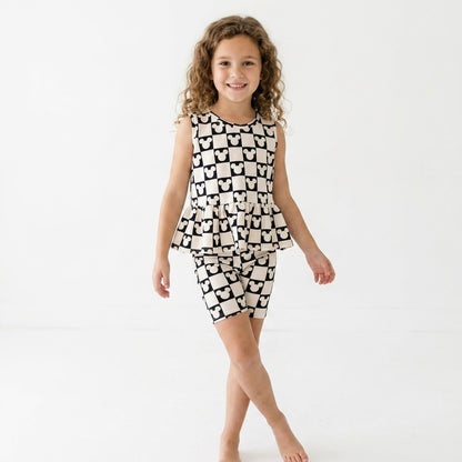 Kids Handcrafted Monochrome Mouse Checks Peplum Tank & Optional Bottoms