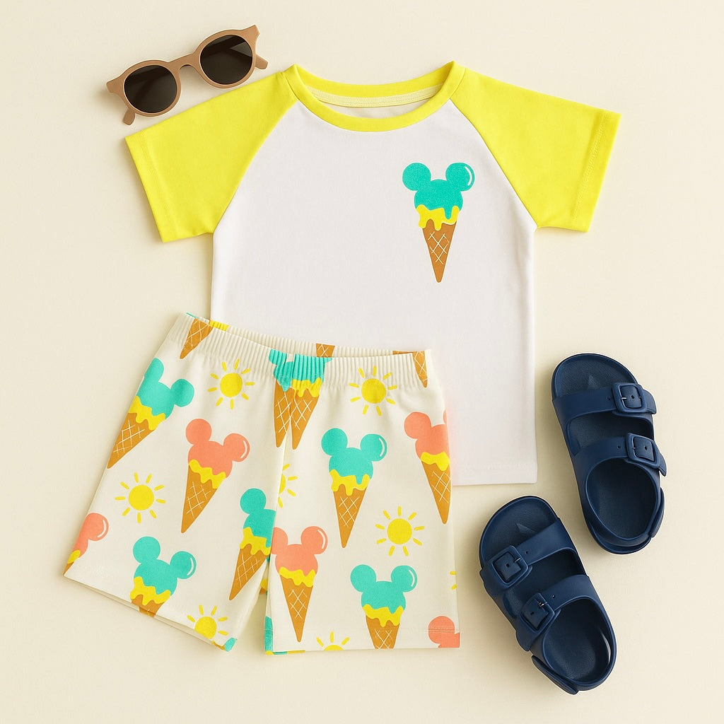 Kids Handcrafted Mouse Ice Cream Neon Top & Optional Bottoms