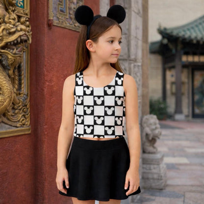 Girls Mouse Checkered Performance Seamless Tank + Skirt Set
