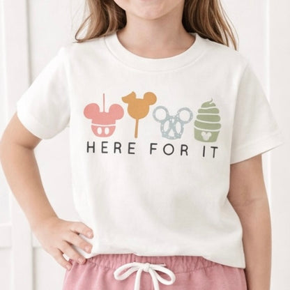 Kids “Here for the Snack” Graphic Tee & Optional Bottoms | Pastel Tones