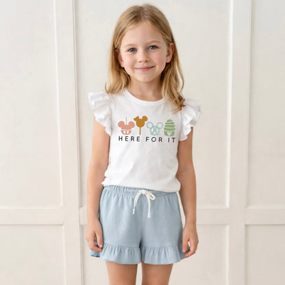Kids Handcrafted Park Snacks Flutter Sleeve Top & Optional Bottoms