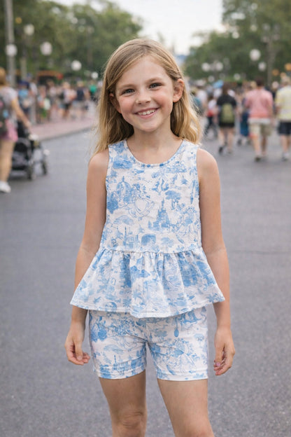 Kids Handcrafted Park Toile Flutter Tank & Optional Bottoms