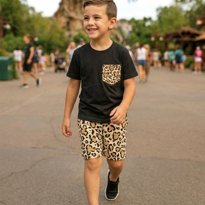 Kids Cheetah Safari Pocket Tee Family Graphic Tee | Black