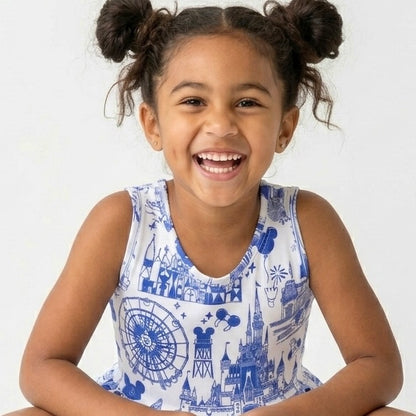 Kids Handcrafted Park Toile Peplum Tank & Optional Bottoms