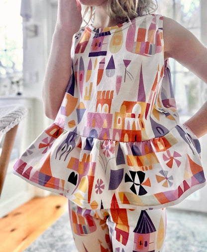 Kids Handcrafted Small World Ruffle Tank & Optional Bottoms