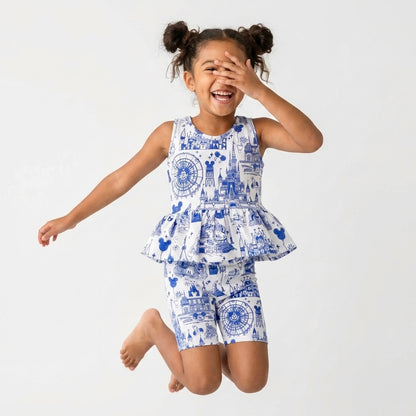 Kids Handcrafted Park Toile Peplum Tank & Optional Bottoms