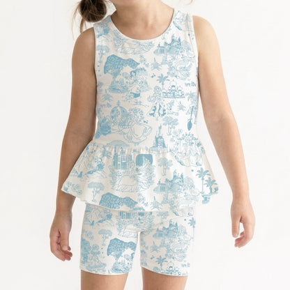 Kids Handcrafted Princess Toile Peplum Tank & Optional Bottoms