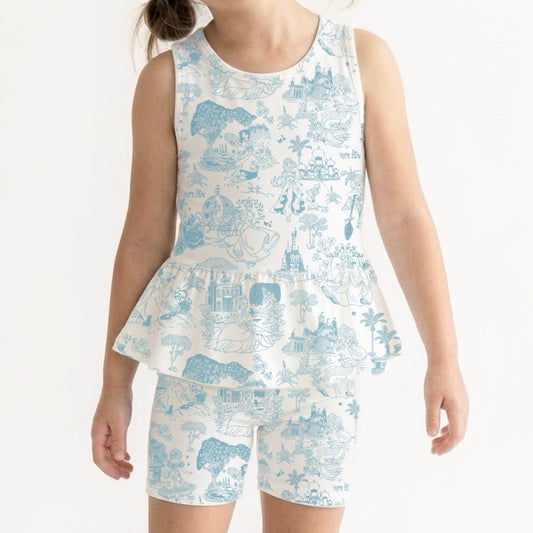 Kids Handcrafted Princess Toile Peplum Tank & Optional Bottoms