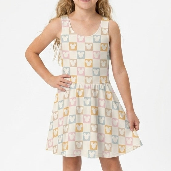 Kids Handcrafted Pastel Checker Twirl Dress