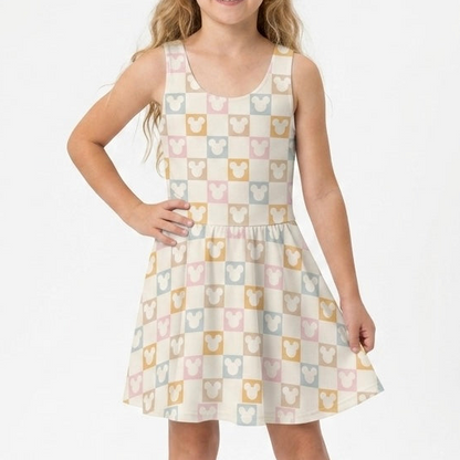 Kids Handcrafted Pastel Checker Twirl Dress