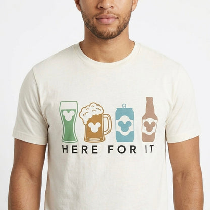 “Here for it" Adult Theme Park Drinks Graphic Tee | Pastel Tones