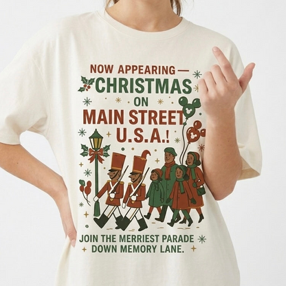 Vintage Main Street USA Christmas Family Graphic Tee