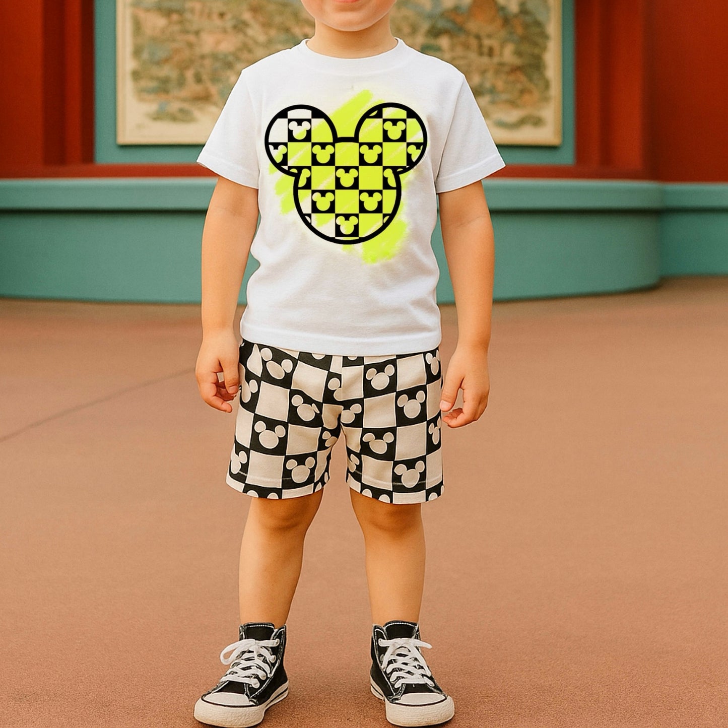 Kids Monochrome Mouse Checks Customizable Top & Optional Bottoms