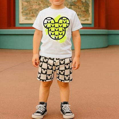 Kids Monochrome Mouse Checks Customizable Top & Optional Bottoms