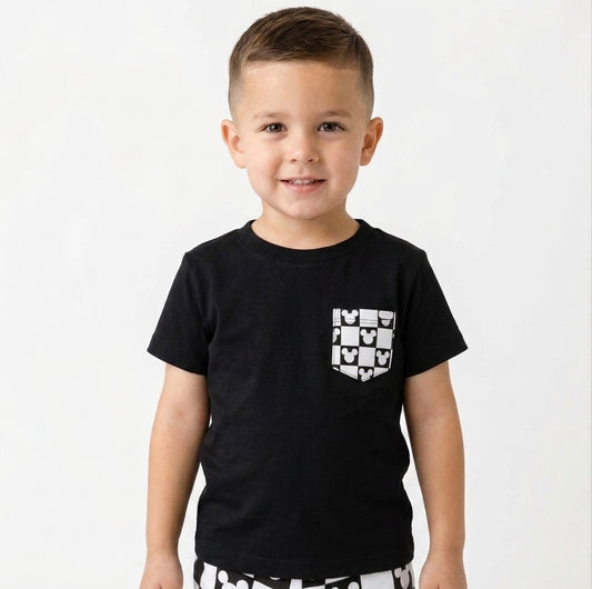 Kids Mouse Checkered Pocket Tee Family Graphic Tee | Black