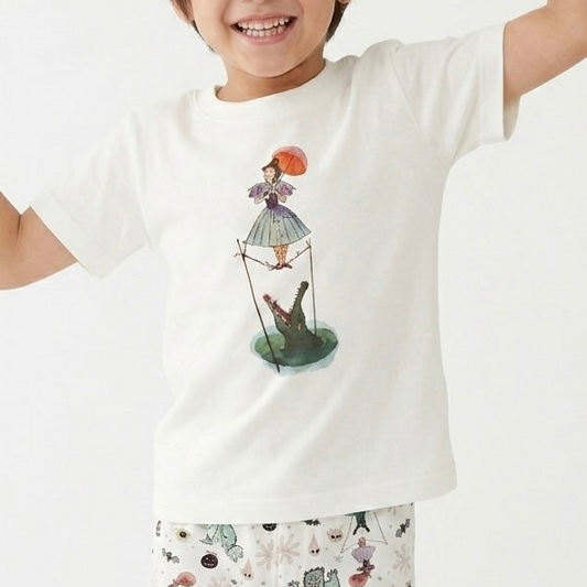 Kids Spooky Mansion Stretching Lady Graphic Tee & Optional Bottoms