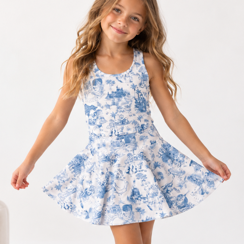 Princess Toile | Girls Luxeflex™ Performance Tank + Matching Skirt