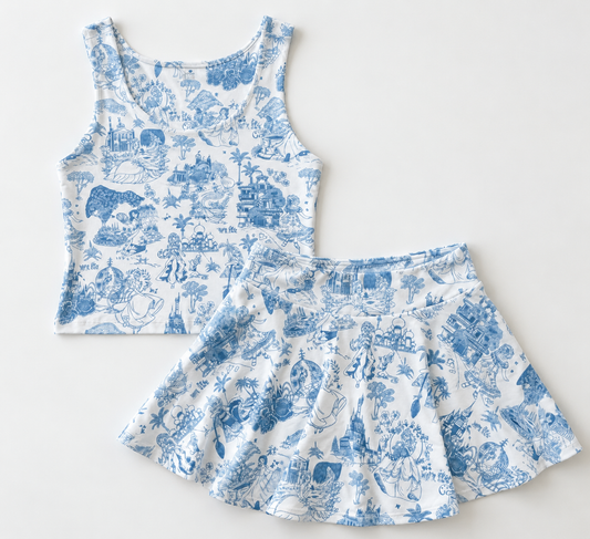 Princess Toile | Girls Luxeflex™ Performance Tank + Matching Skirt