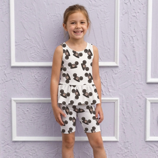 Kids Handcrafted Mouse Hats Peplum Tank & Optional Bottoms