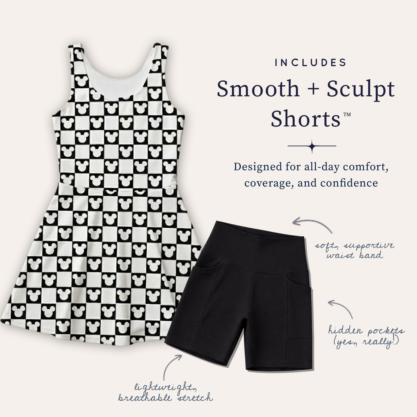 Women’s Monochrome Mouse Checks Performance Twirl Dress