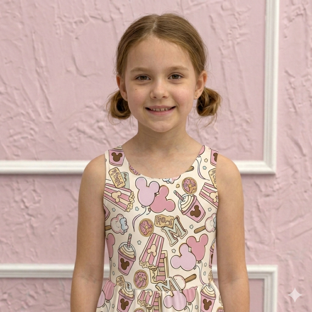 Kids Handcrafted Pink Park Treats Twirl Dress