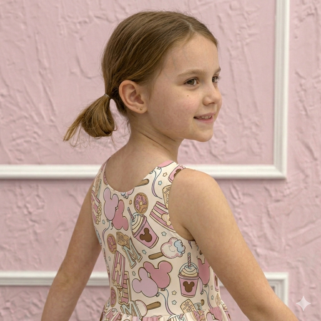Kids Handcrafted Pink Park Treats Twirl Dress