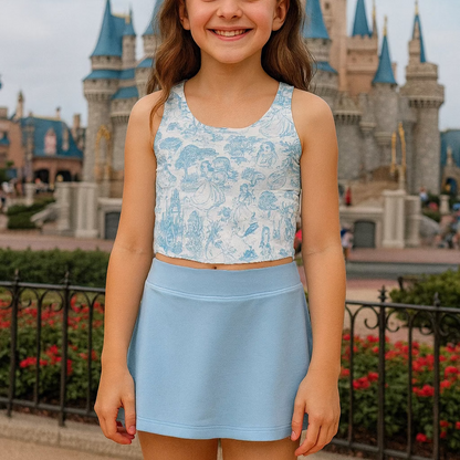 Girls Princess Toile Performance Seamless Tank + Skirt Set