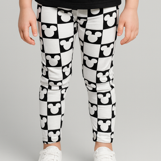 Kids Handcrafted Monochrome Mouse Checks Leggings