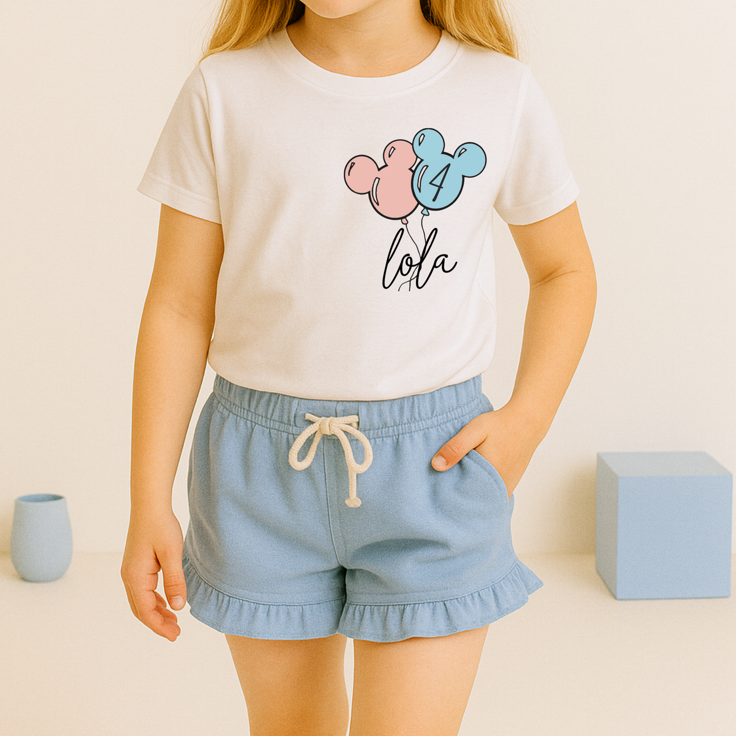 Kids Mouse Balloon Customizable Graphic Tee & Optional Bottoms