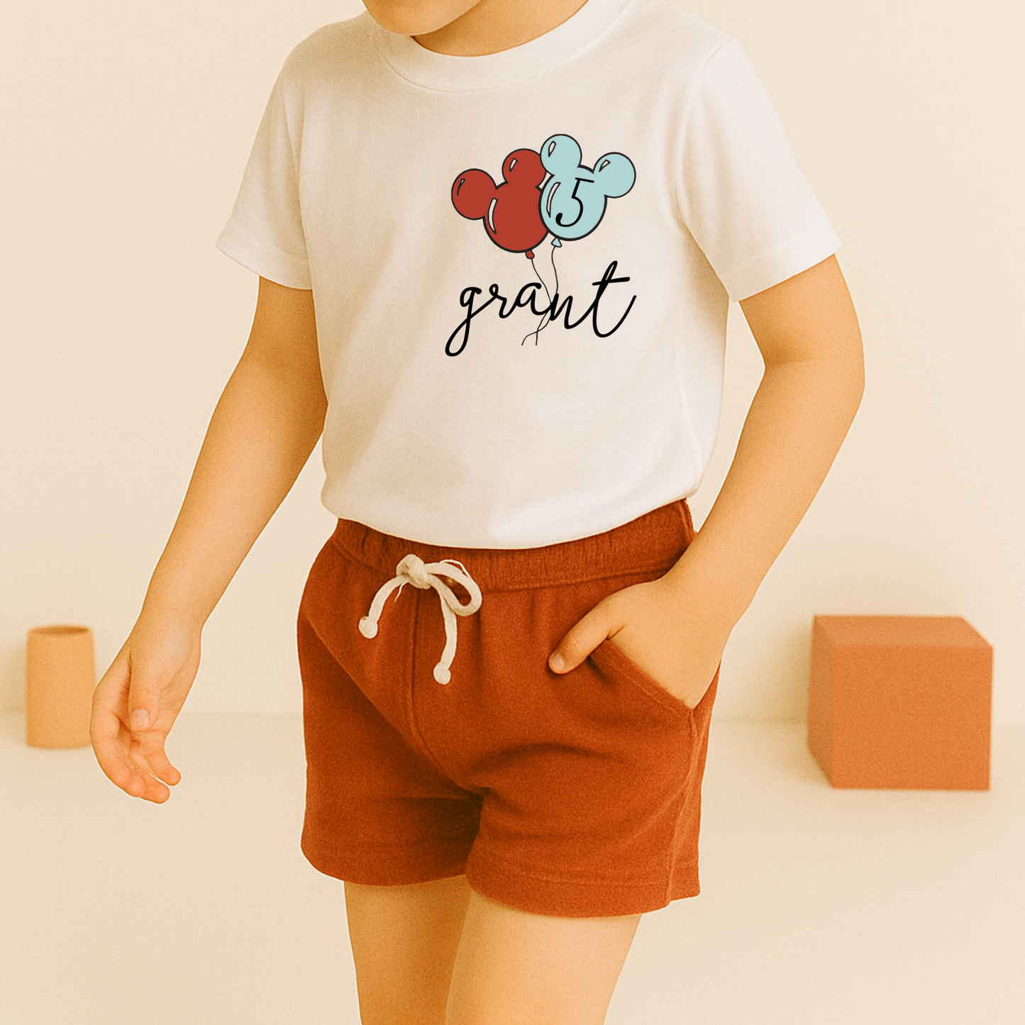 Kids Mouse Balloon Customizable Graphic Tee & Optional Bottoms