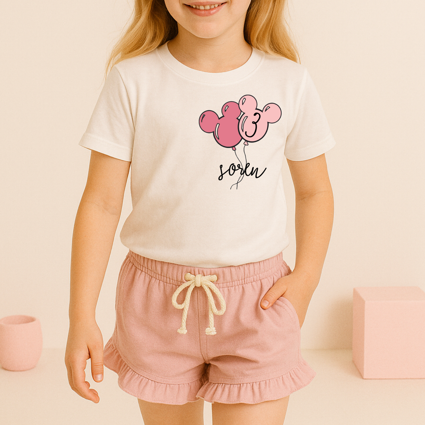 Kids Mouse Balloon Customizable Graphic Tee & Optional Bottoms